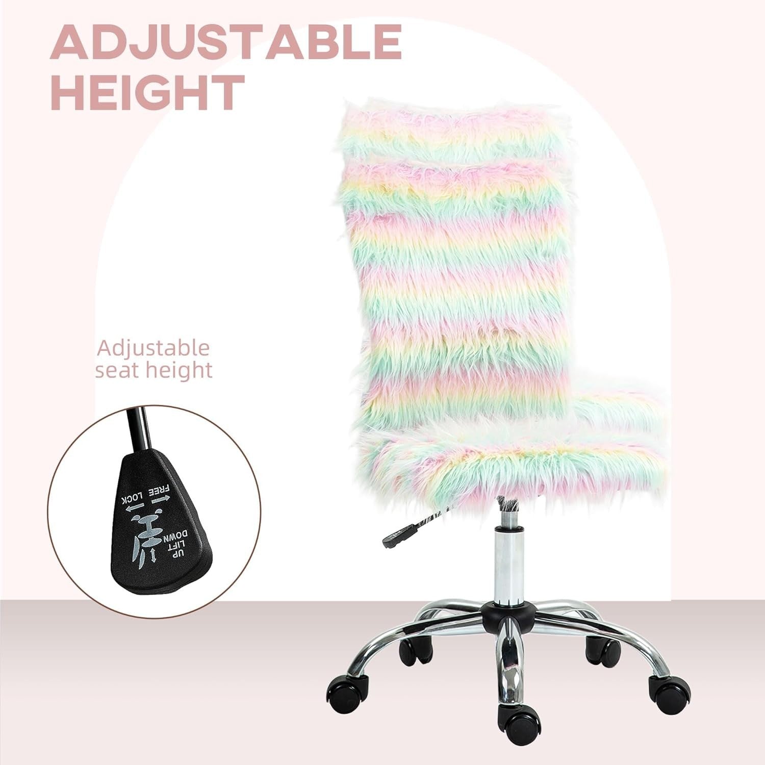 Unicorn Fluffy Desk Chair Adjustable Height Plush Swivel Vanity Seat