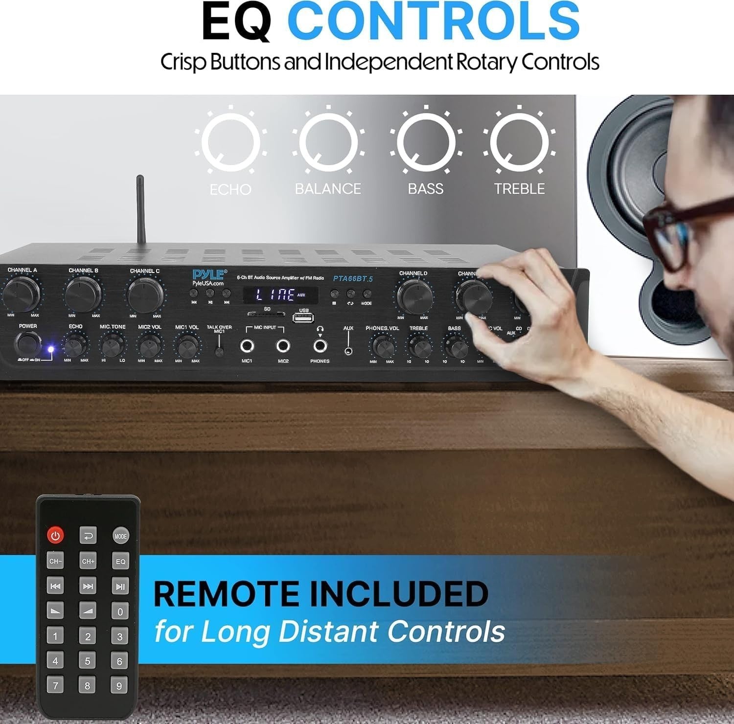 600W Bluetooth Karaoke Amplifier 6 Channel AV Receiver USB FM