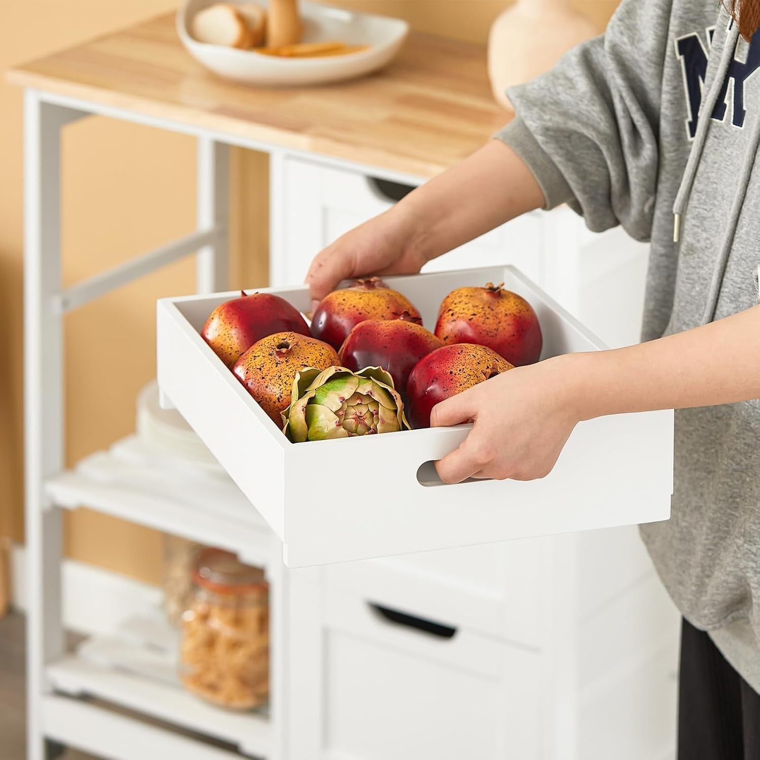 Kitchen Island Trolley with 3 Drawers & Removable Tray White 67x37cm