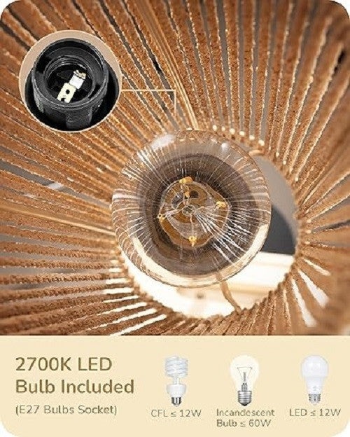 Rattan Floor Lamp Boho Standing Light Tall Rustic Bedroom Living Room