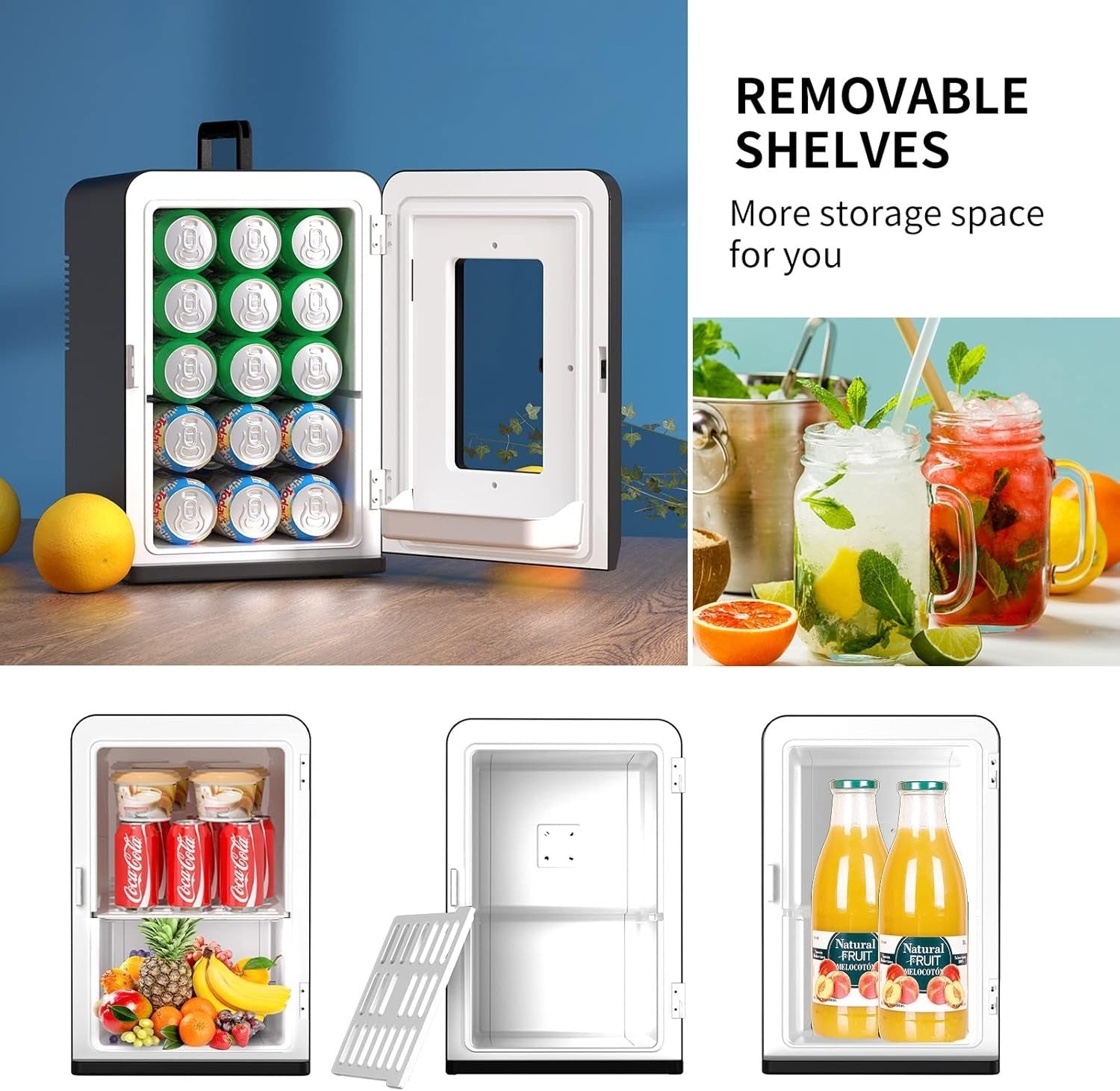 15L Mini Fridge Cooler & Warmer 21 Can Portable Small Fridge Black