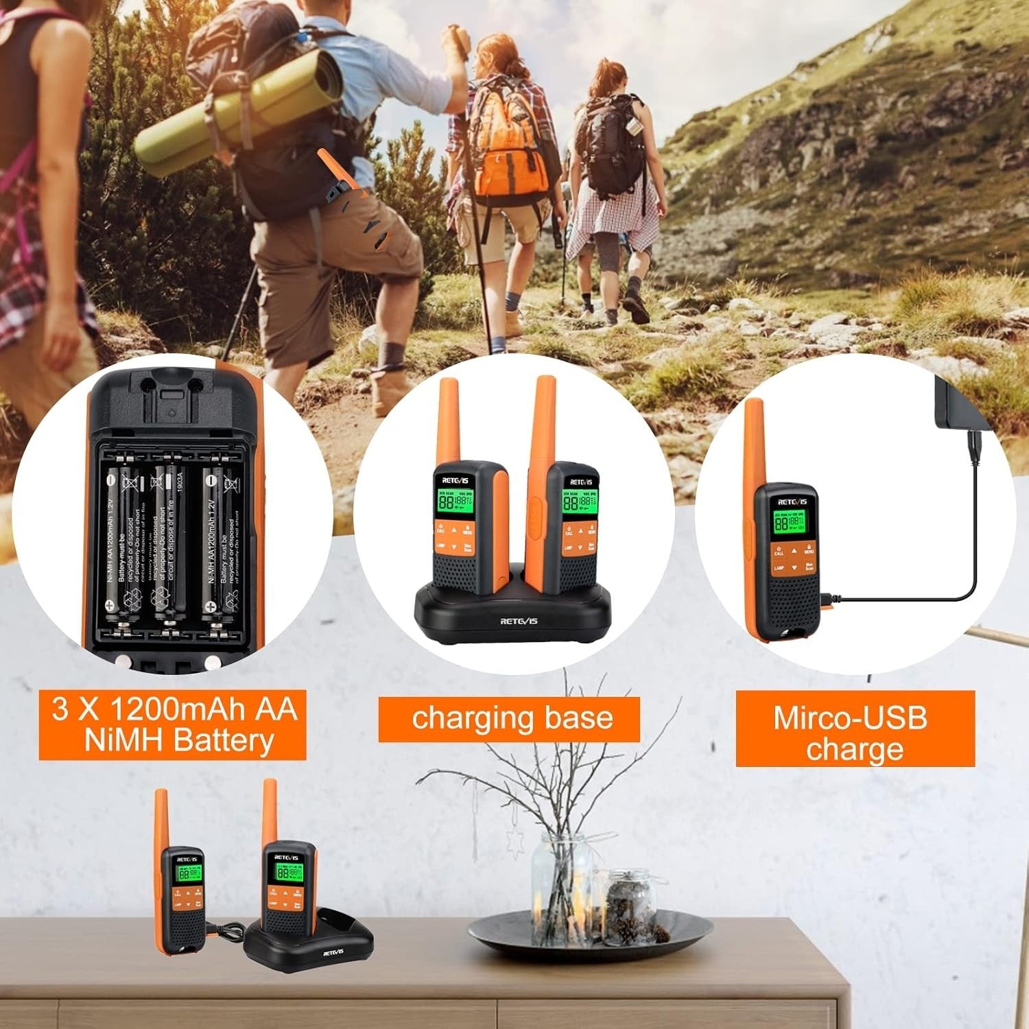 IP65 Waterproof Walkie Talkies 4 Pack PMR446 VOX LED Rechargeable