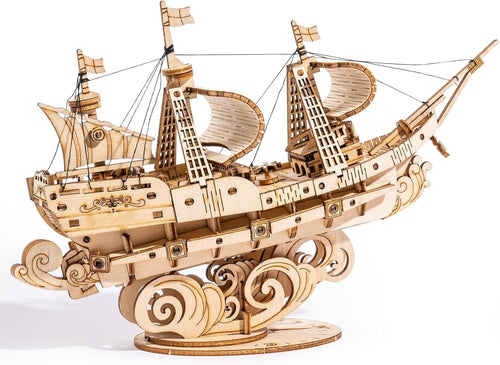 3D Wooden Boat Puzzle DIY Model Kit for Kids & Adults - Brain Teaser Toy