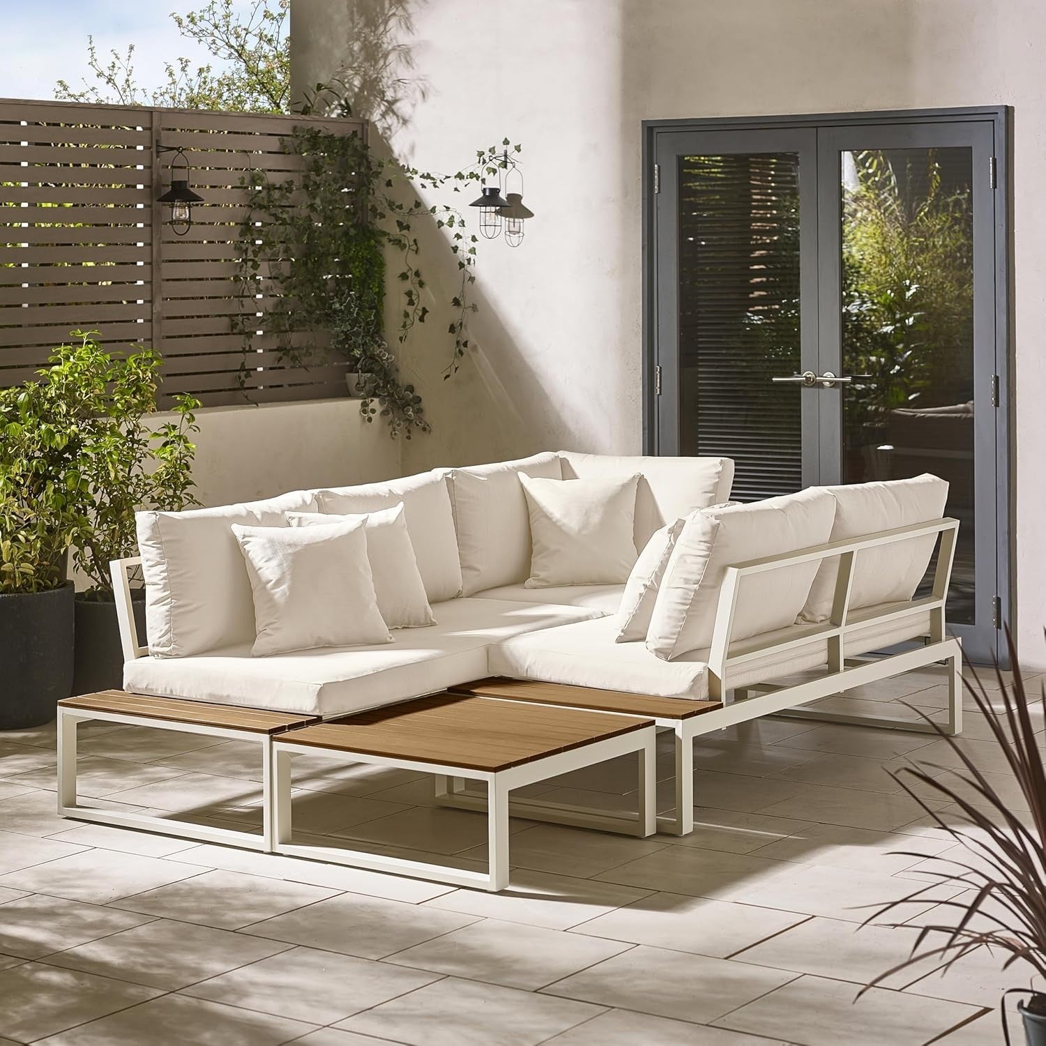 6 Seater L-Shaped Outdoor Sofa Set Garden Patio Metal Rattan Style
