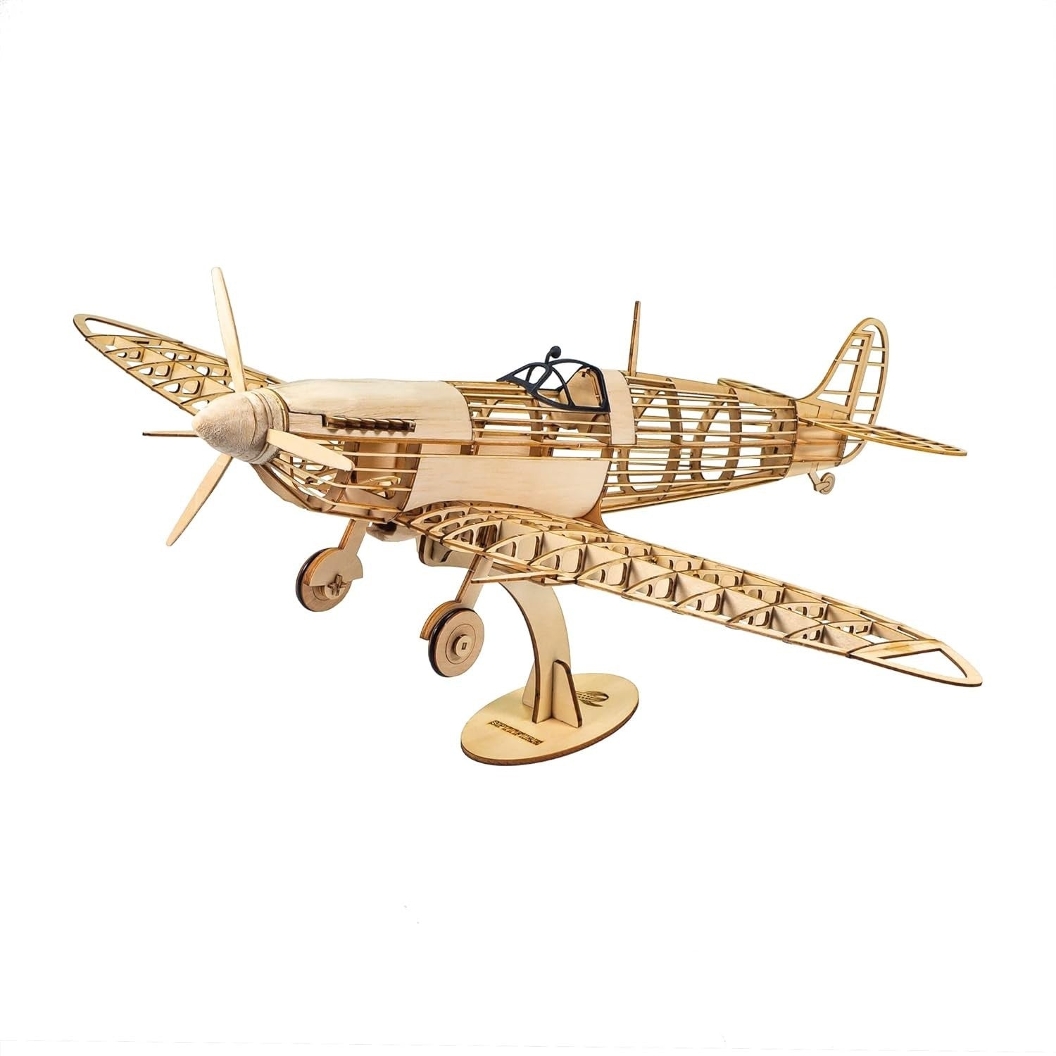 3D Wooden Spitfire Fighter Model Puzzle DIY Kit, Laser-Cut Balsa Wood Plane