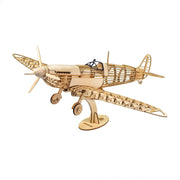 3D Wooden Spitfire Fighter Model Puzzle DIY Kit, Laser-Cut Balsa Wood Plane