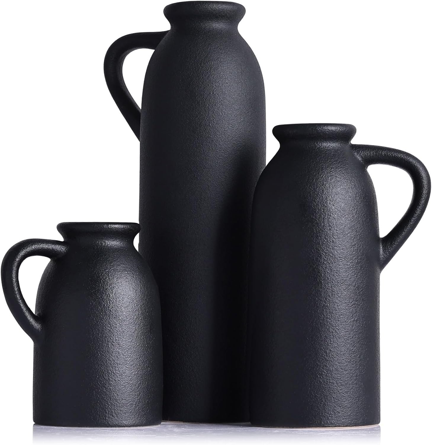 Black Ceramic Vase Set of 3 Matte Jug Vases Farmhouse Table Home Decor
