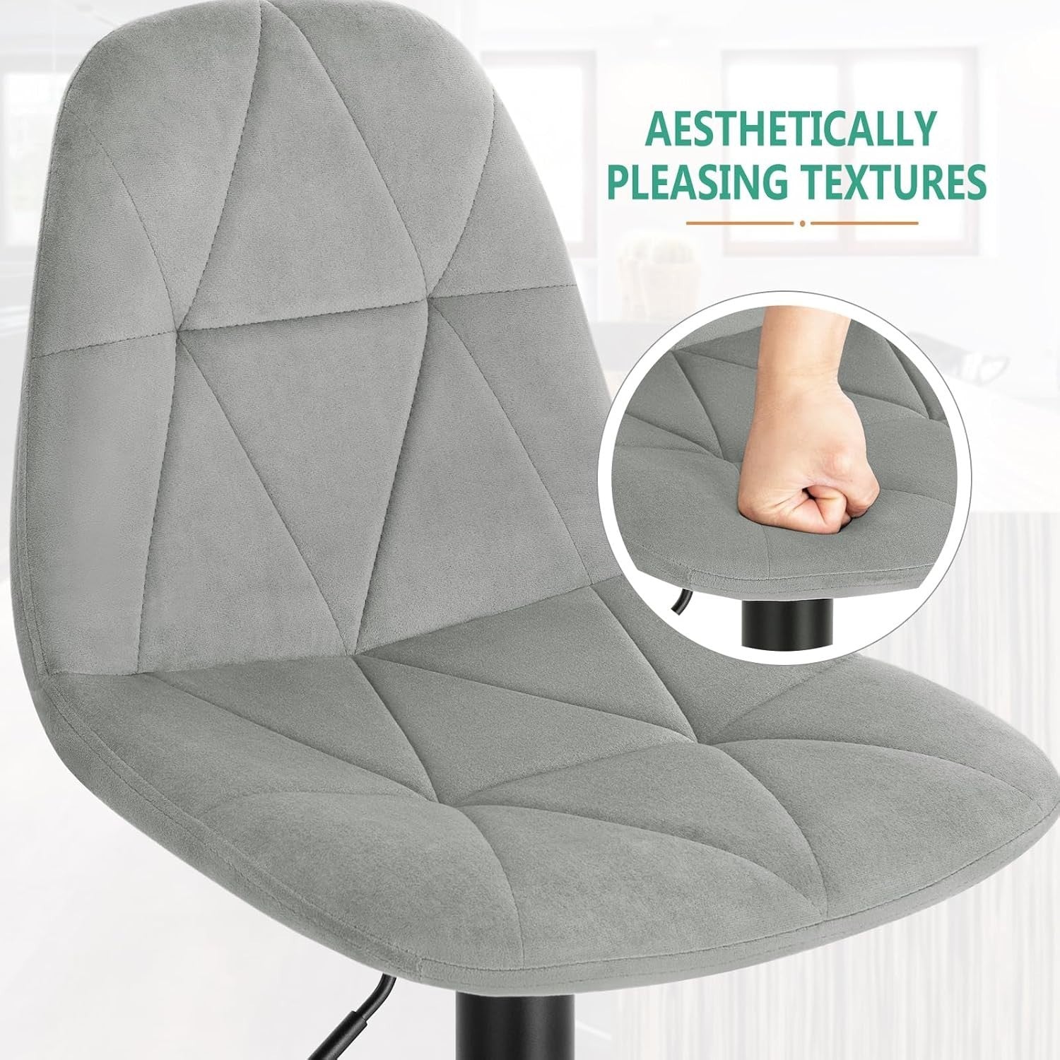 Adjustable Swivel Light Grey Velvet Bar Stool L-Shaped Seat 60-81cm