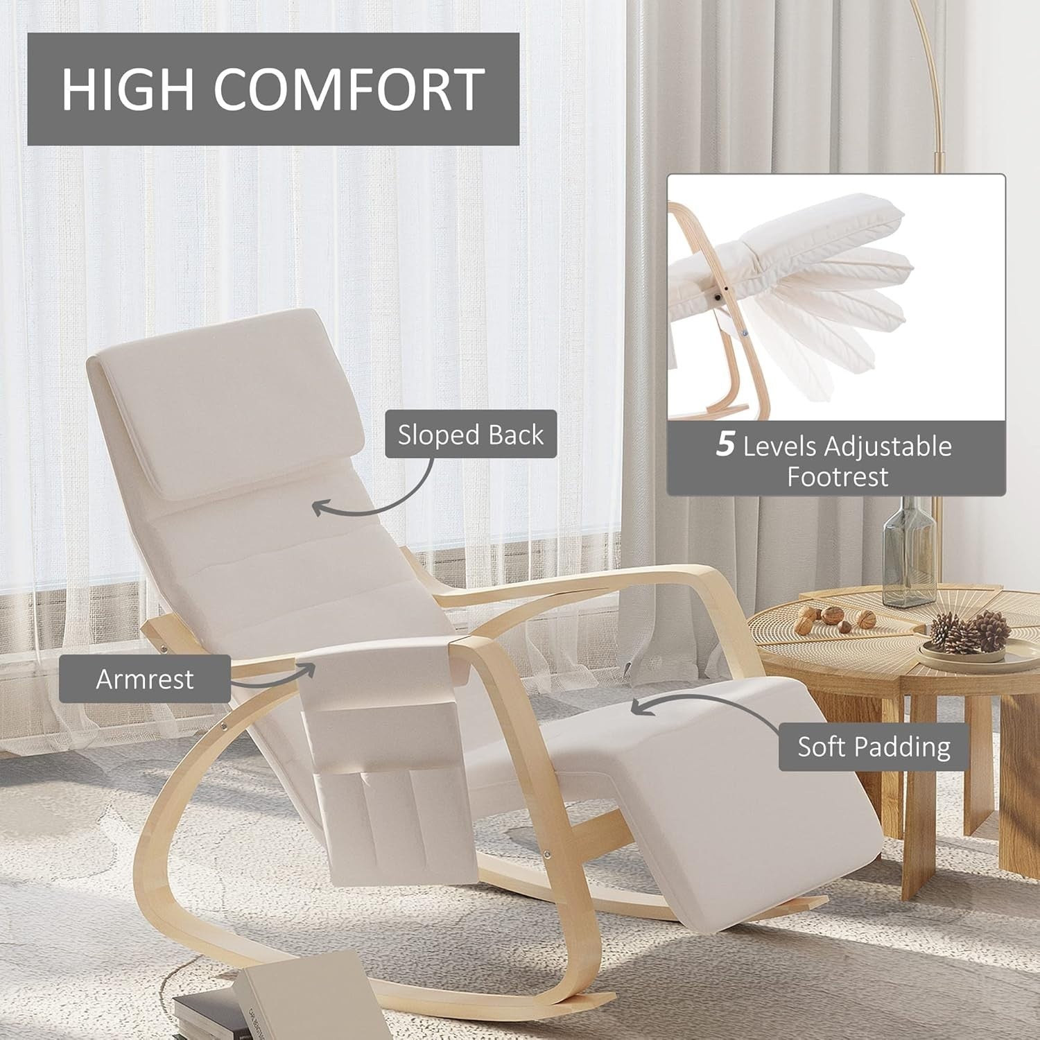 Rocking Recliner Chair w/ Adjustable Footrest & Pillow – Comfy Lounge Seat