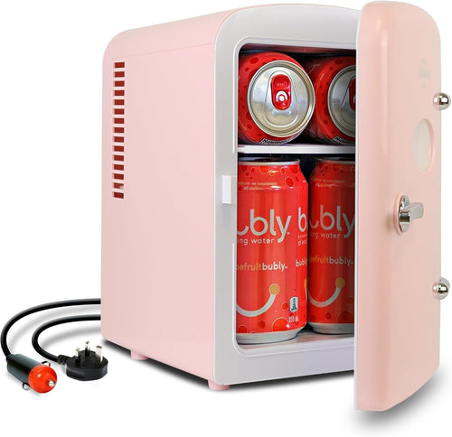 4L Mini Fridge Pink Retro Cooler Portable 12V AC/DC Tabletop
