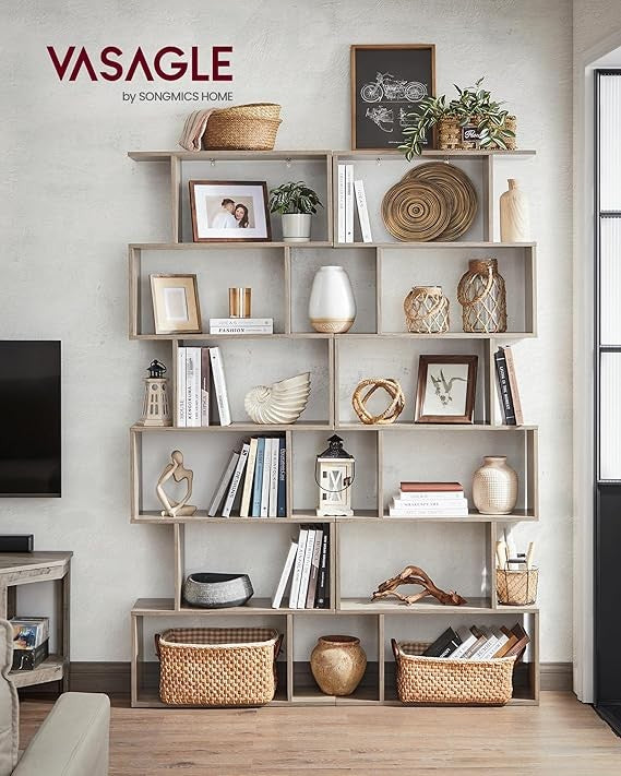 6 Tier Greige Bookcase Room Divider Modern Cube Display Shelf 24×70×191cm