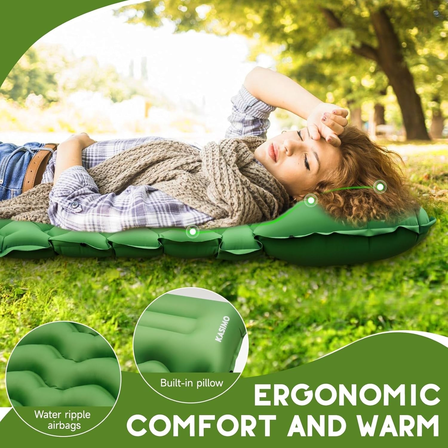 Ultralight Self-Inflating Camping Mat with Pillow | Portable Hiking Bed