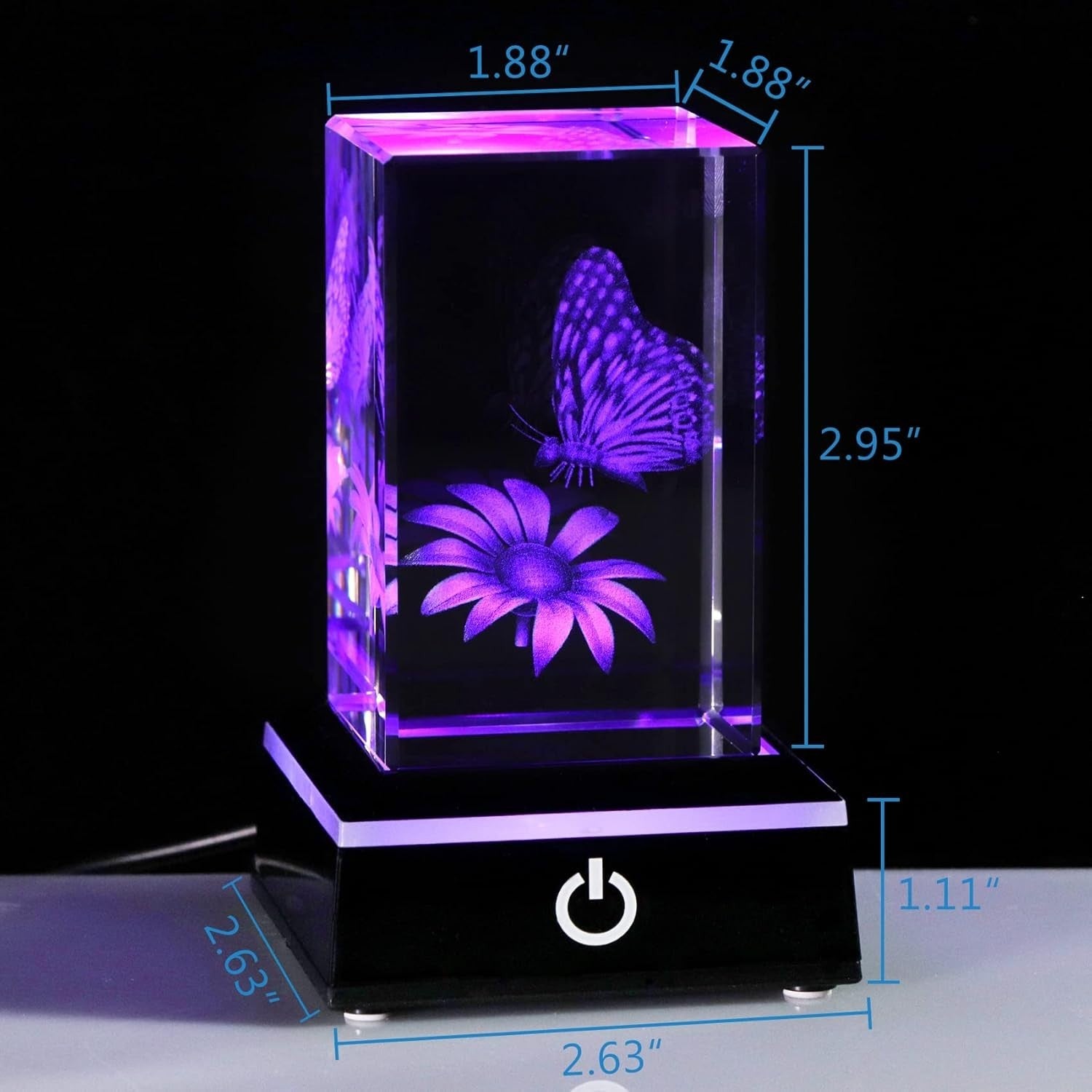 3D Crystal Butterfly Flower LED Ornament Gift – Light Up Glass Keepsake Decor