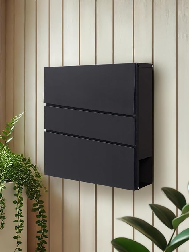 Lockable Wall Mounted Post Box with Keys – Steel Mailbox & Newspaper Holder