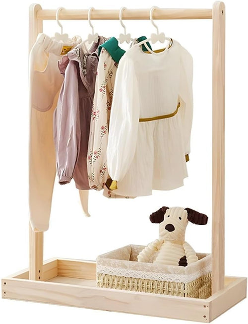 Wooden Kids Clothes Rack Toddler Dress Up Stand Natural