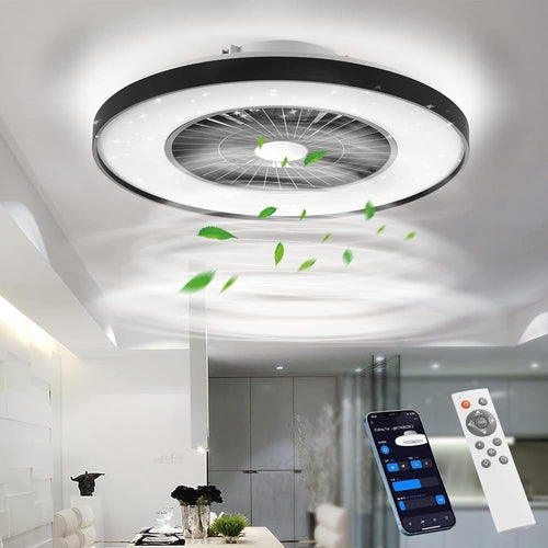Smart LED Ceiling Fan Light, Stepless Speed, Dimmable 3000-5500K, Black