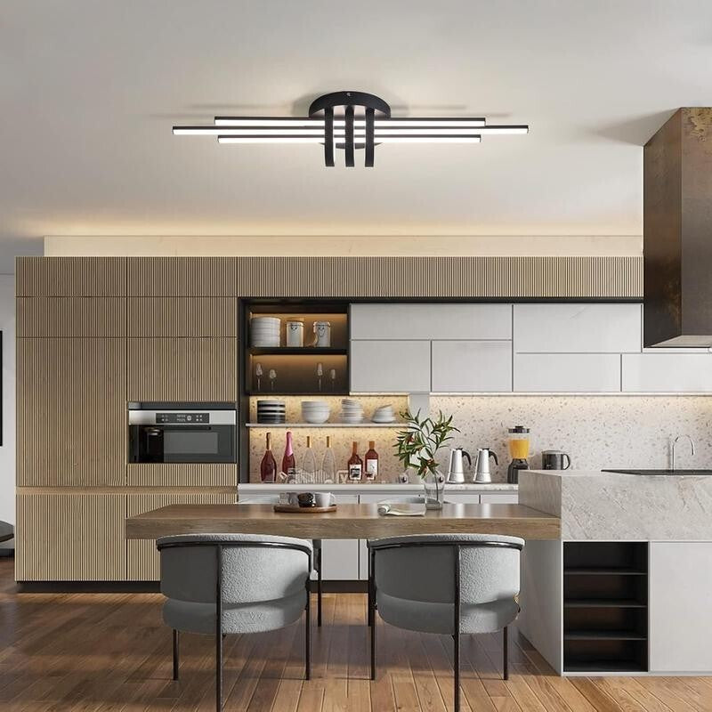 Modern 40W Dimmable LED Ceiling Light Black Linear Flush Mount Remote Control
