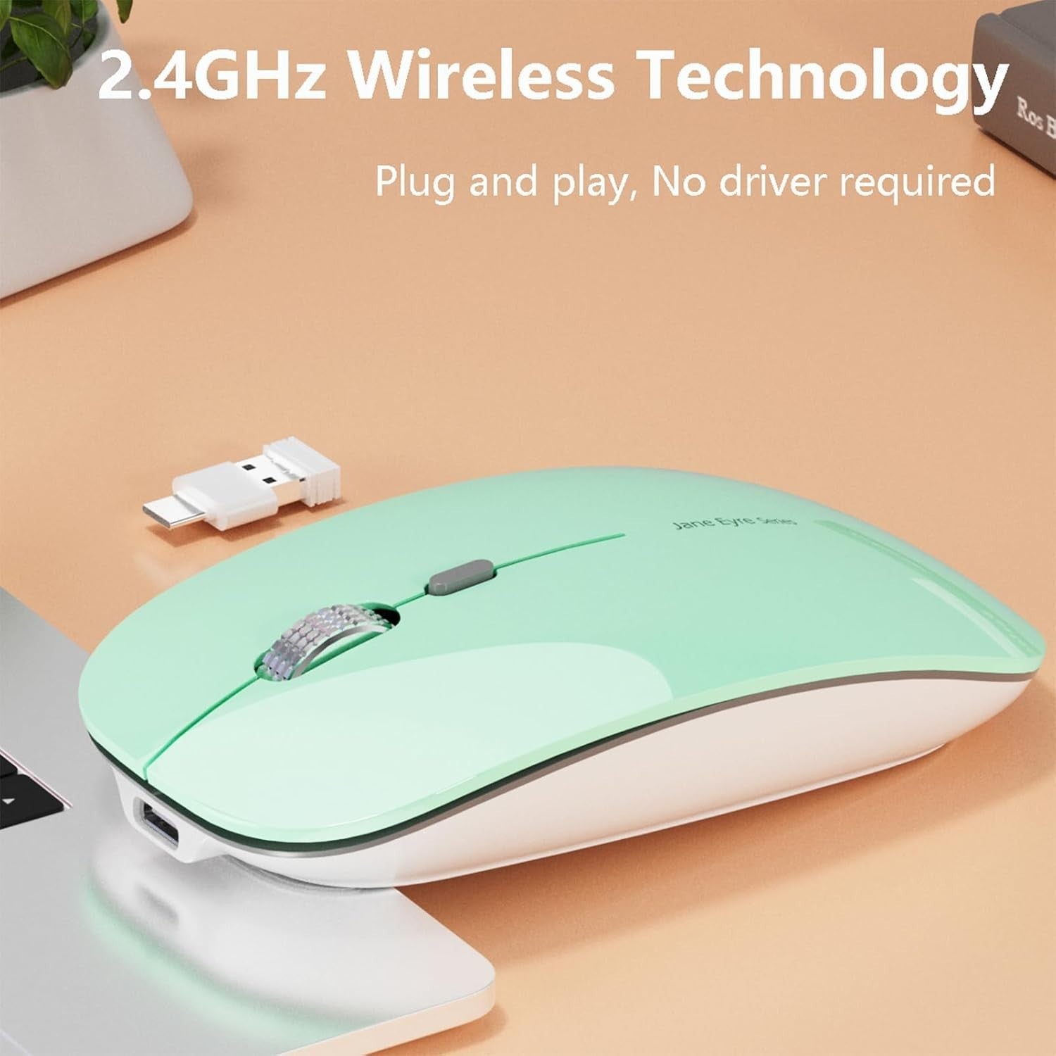 Rechargeable Wireless Mouse Silent Slim 2.4G 1600 DPI Mint Green