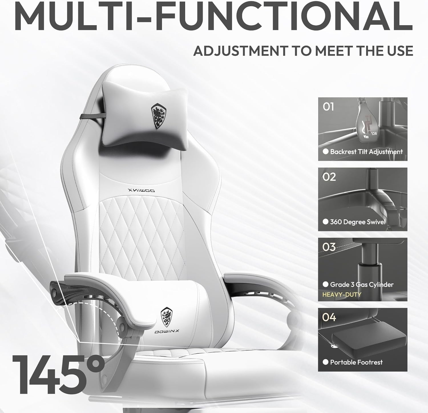 Ergonomic Gaming Chair White Reclining w/ Footrest Massage