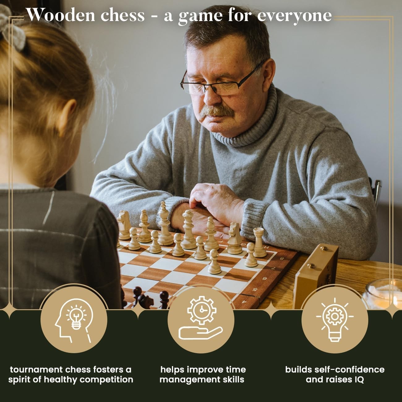 48cm Inlaid Wooden Chess Set with Weighted Staunton Pieces & Storage Box