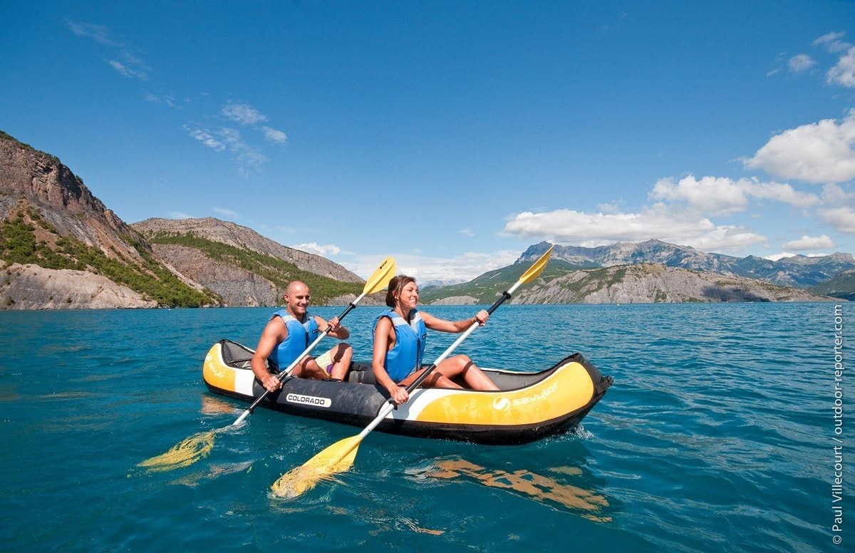 2 Person Inflatable Kayak Canoe w/ Bag Fin Repair Kit Yellow