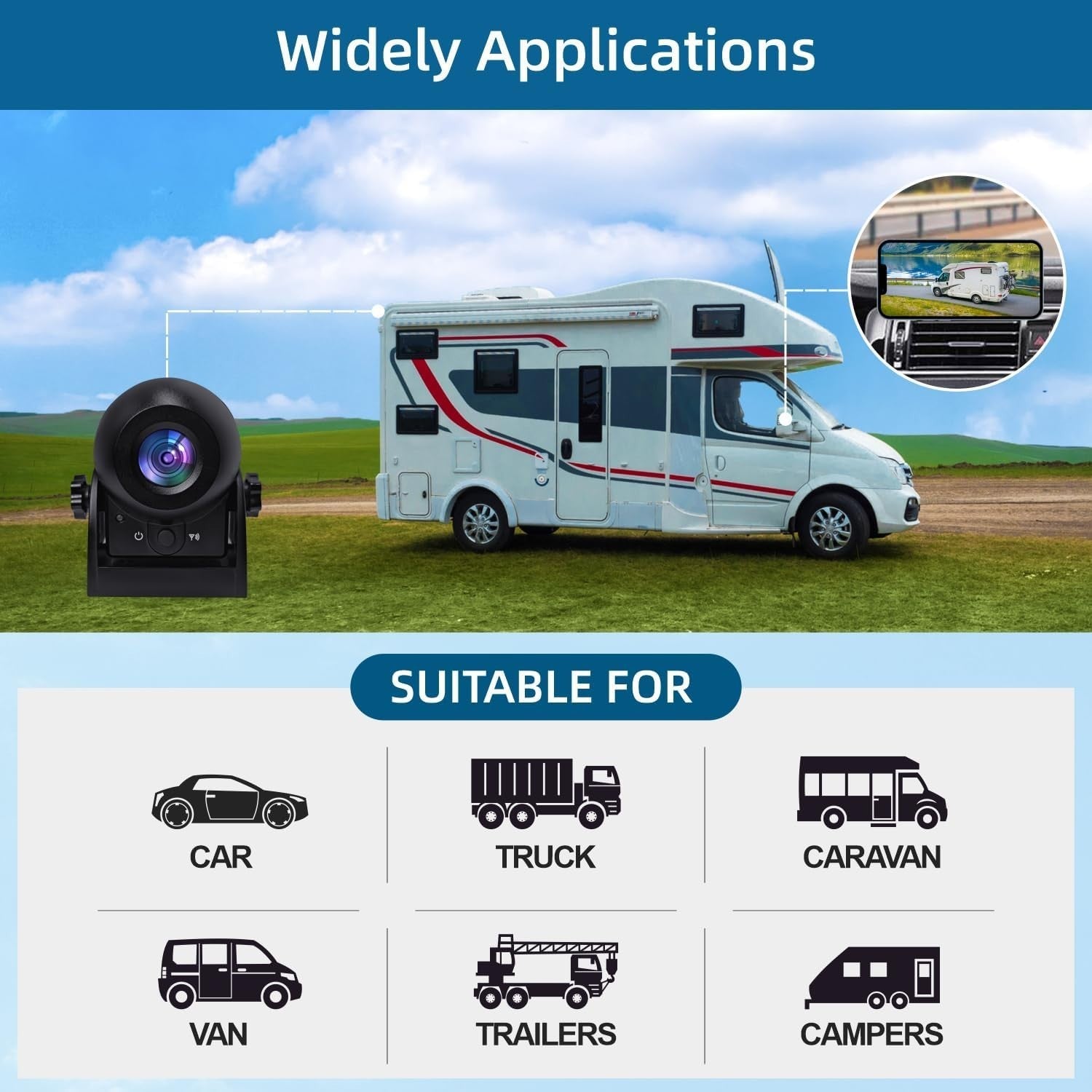 Wireless Magnetic Backup Camera WiFi Rear View IP68 Night Vision App