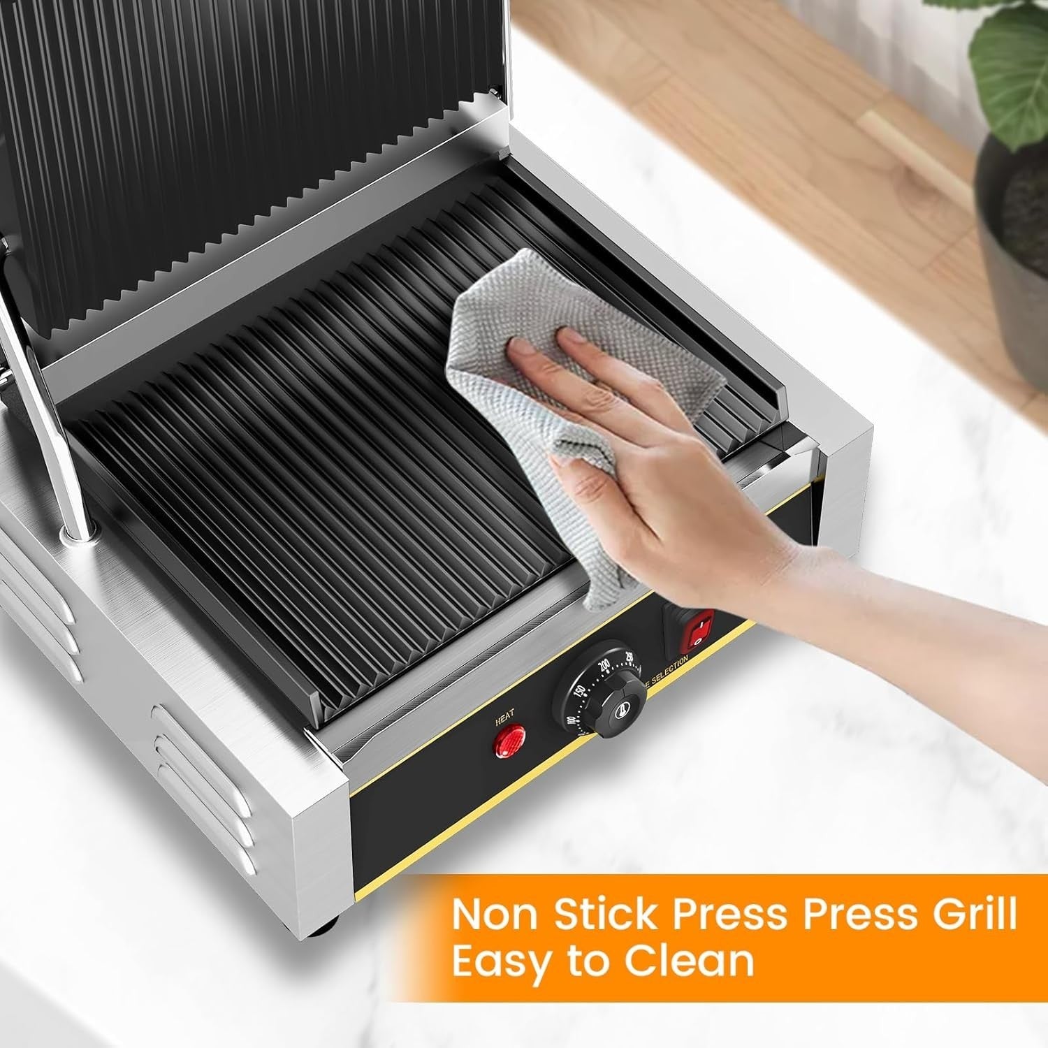 Commercial Electric Panini Press Grill Non-Stick Cast Iron Plate 2200W