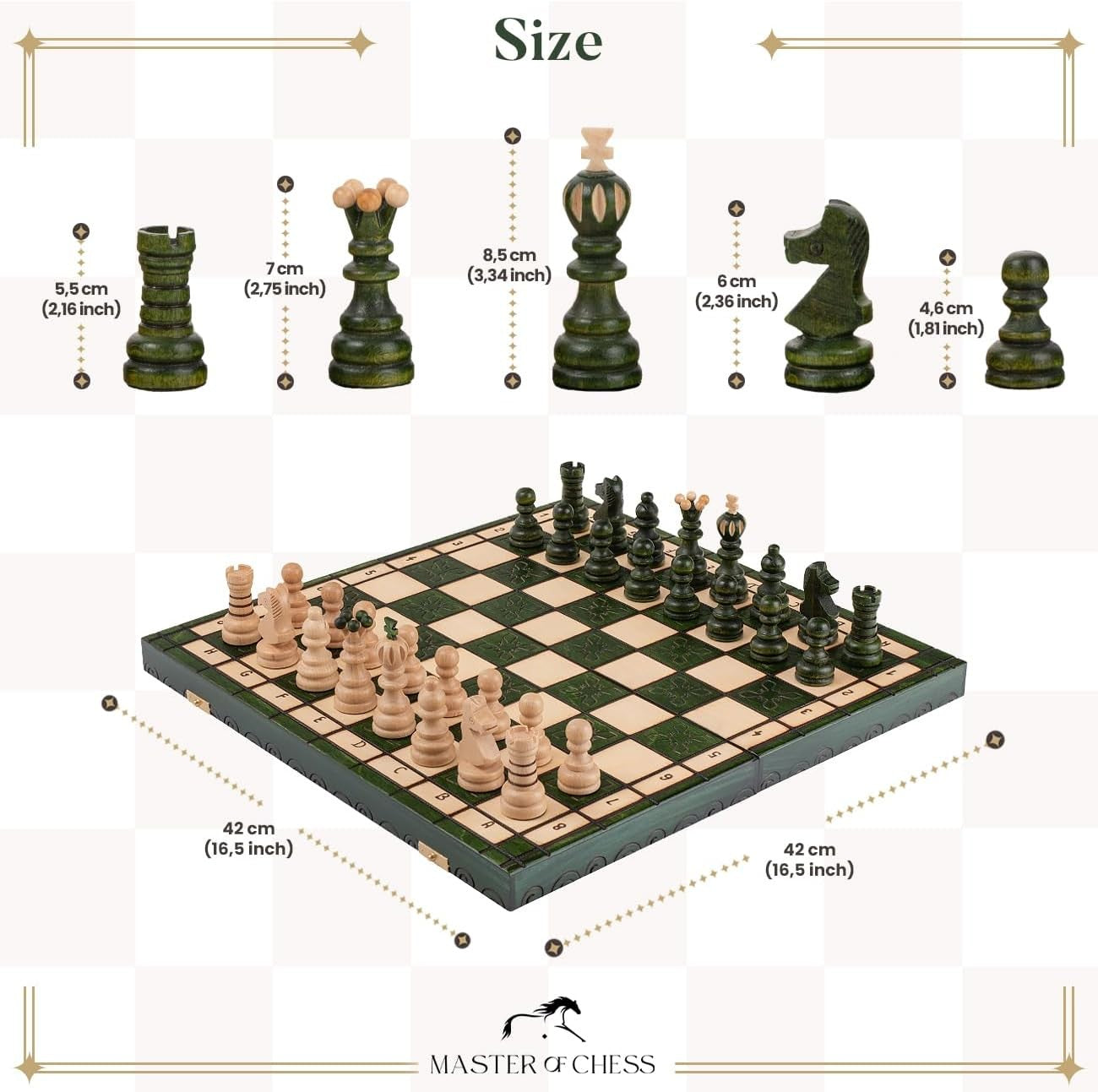 Luxury 42cm Wooden Chess Set XL | Handcrafted Board & Carved Pieces | Premium Gi