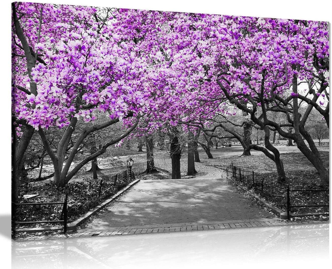 Black White Purple Blossom Canvas Wall Art Large Framed Print Modern Home Decor