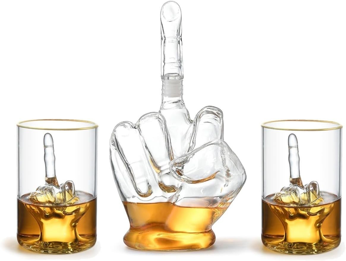 Middle Finger Whiskey Decanter Set 500ml – Funny Spirits Gift with Glasses & Fun