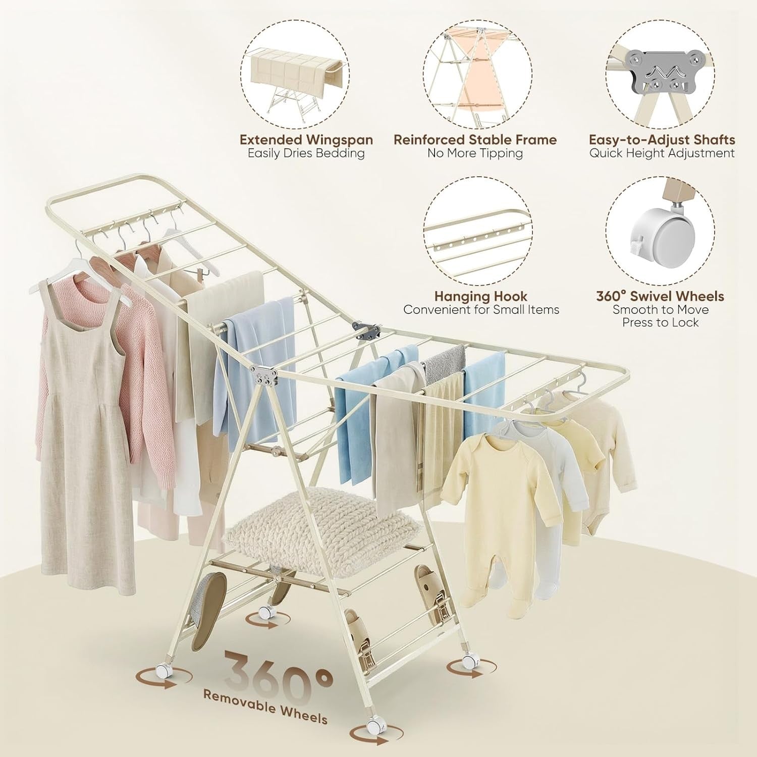 3 Tier Winged Clothes Airer Heavy Duty Folding Drying Rack Indoor Outdoor