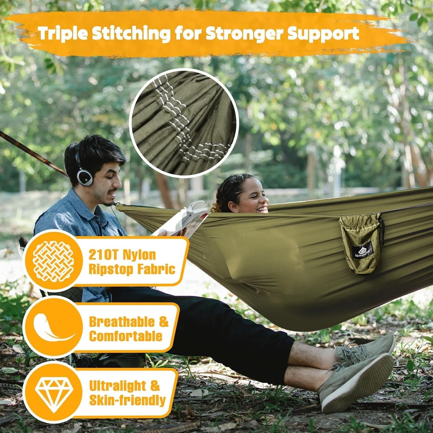 Ultra-Light Travel Camping Hammock 300kg Load Breathable Parachute Nylon