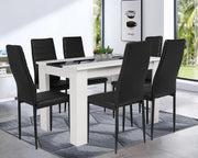 Modern Dining Table Set 6 PU Leather Chairs White Black 140cm x 80cm
