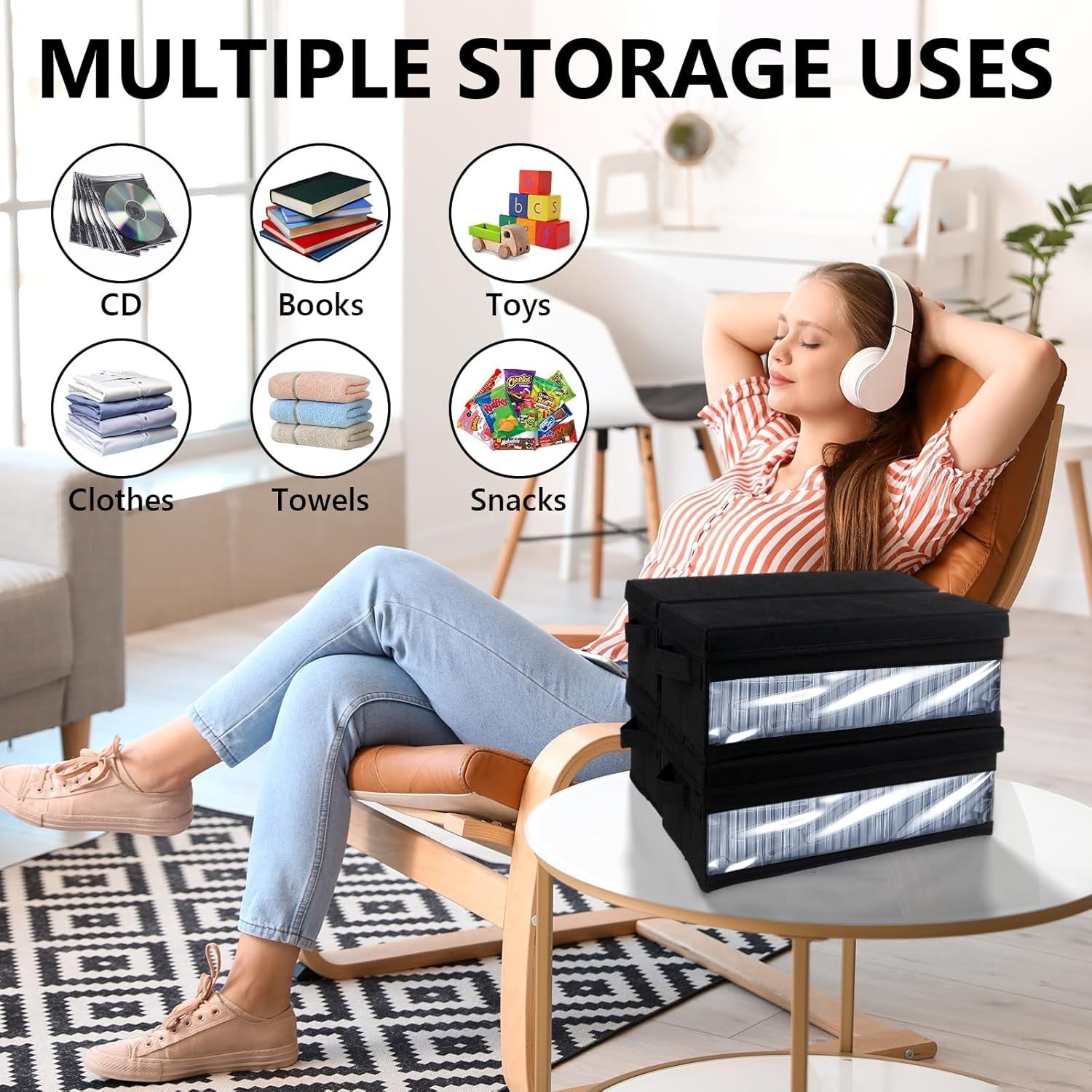 4 Pack CD Storage Boxes with Lids Stackable Organizer Holds 240 CDs