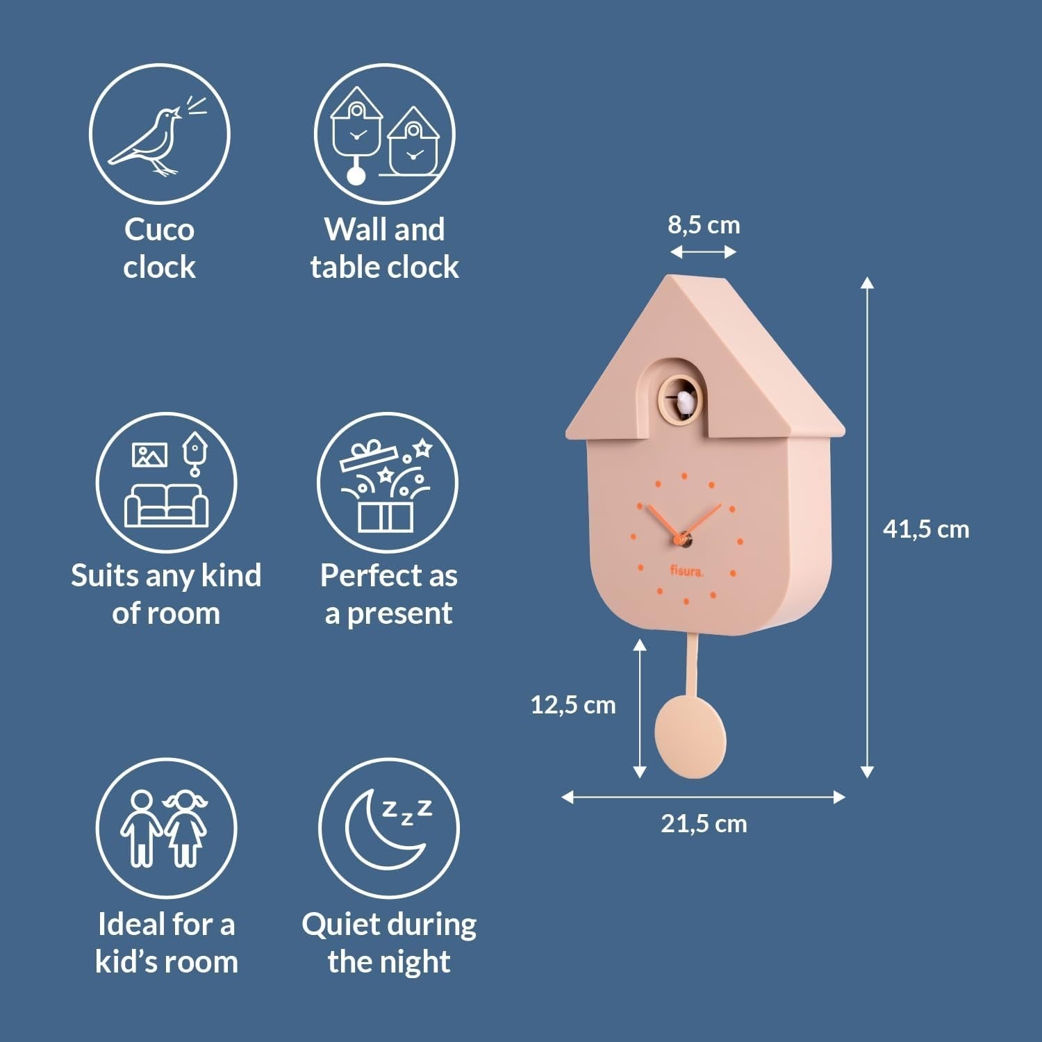 Modern Beige Cuckoo Wall Clock with Orange Dial | Silent, Battery Operated