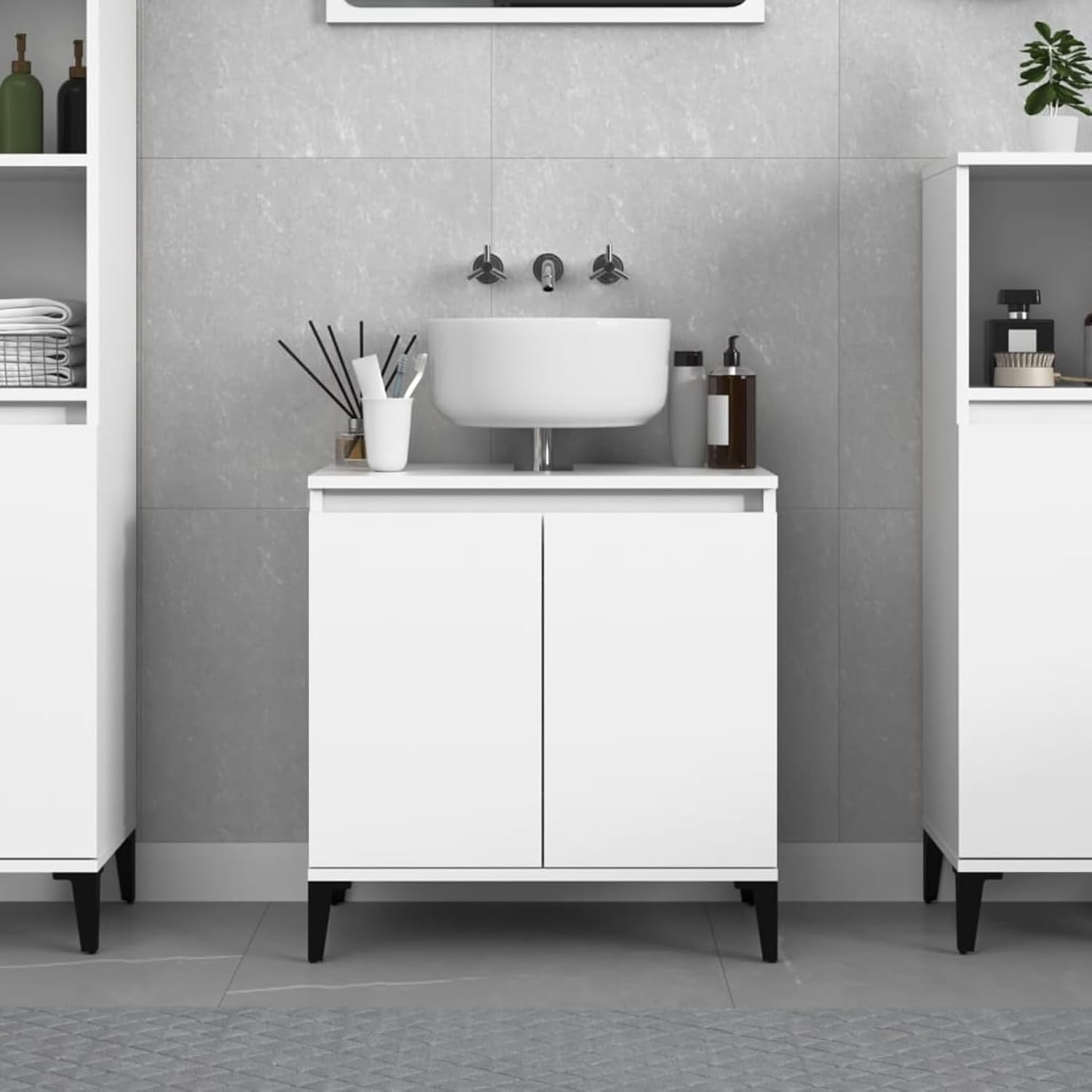 Modern White Bathroom Sink Cabinet | Under Sink Storage Unit 58x33x60cm