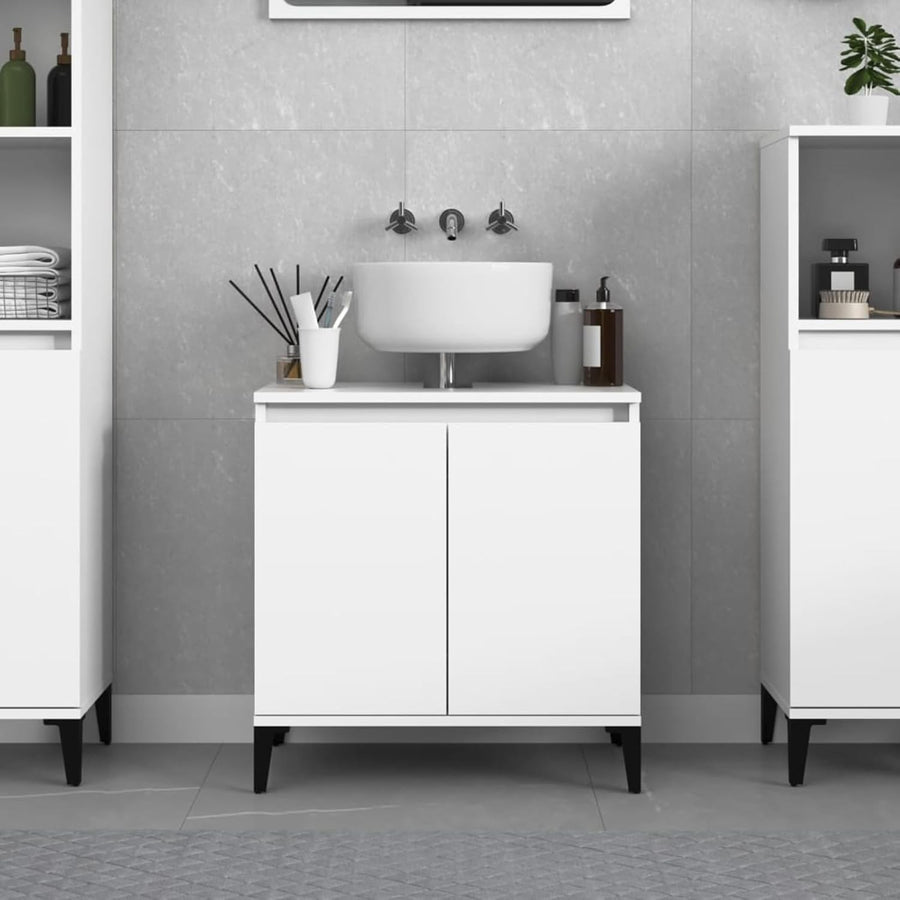 Modern White Bathroom Sink Cabinet | Under Sink Storage Unit 58x33x60cm