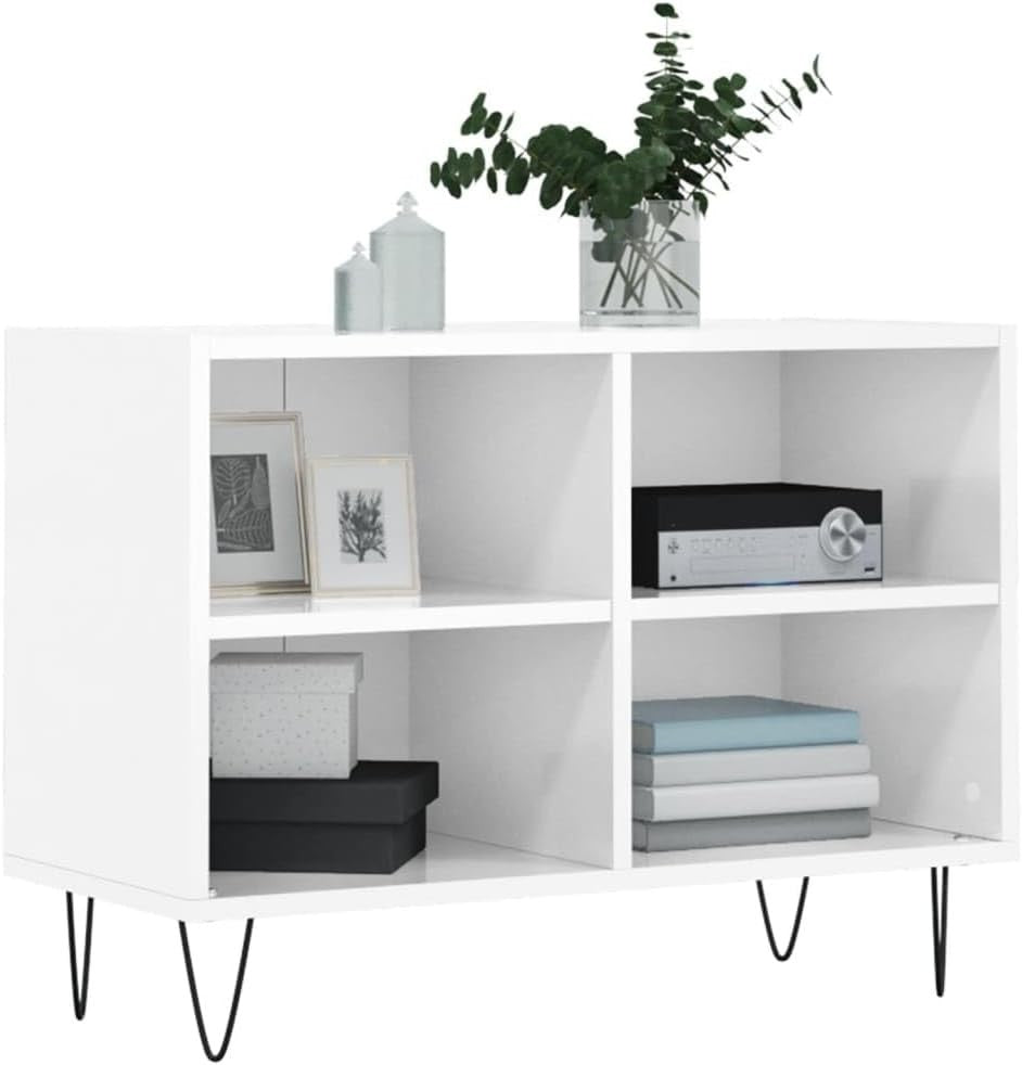 High Gloss White TV Cabinet with Storage Shelves - 69.5x30x50cm