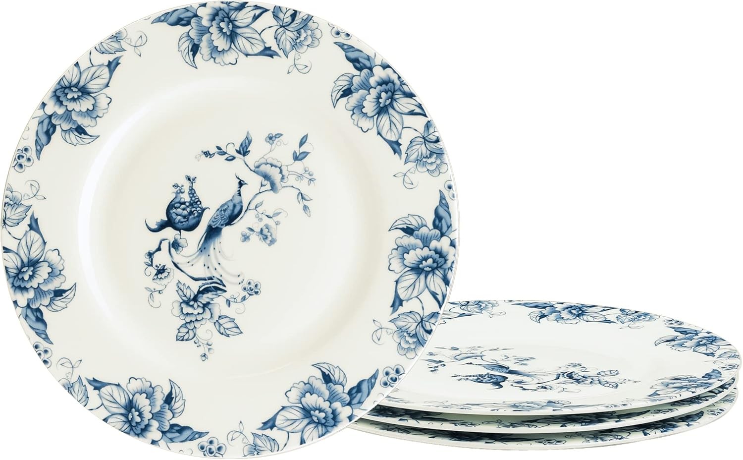 8 Inch Bone China Dessert Plates Set of 4 Blue Floral Salad Pasta Dishes