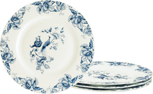8 Inch Bone China Dessert Plates Set of 4 Blue Floral Salad Pasta Dishes