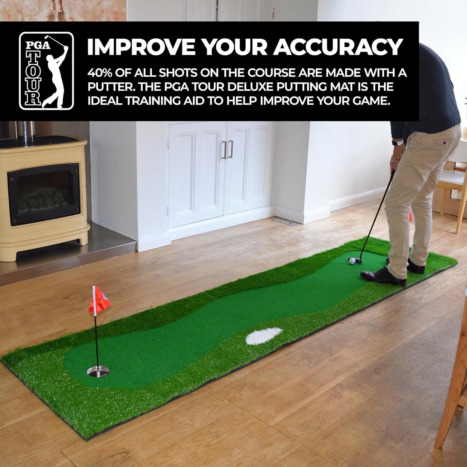 Golf Putting Mat Indoor Practice Green w/ Ball Return Alignment Lines 2 Hole