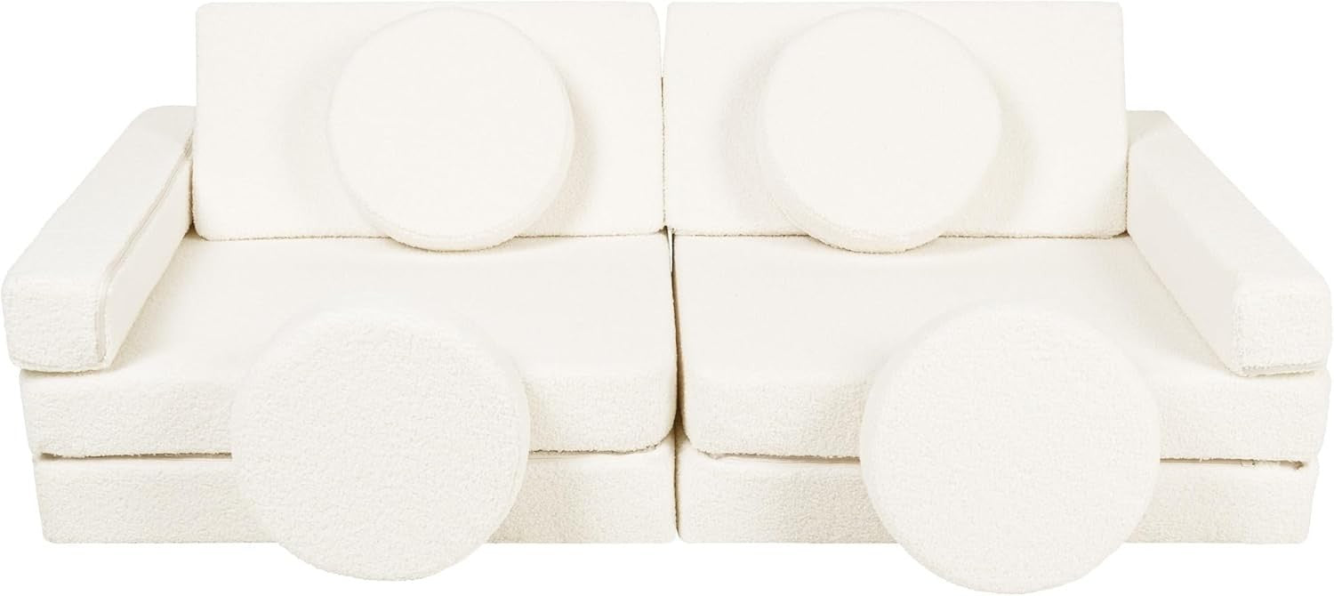 Modular Kids Play Sofa Set, 10-Piece Foam Blocks, Soft Bouclé Fabric