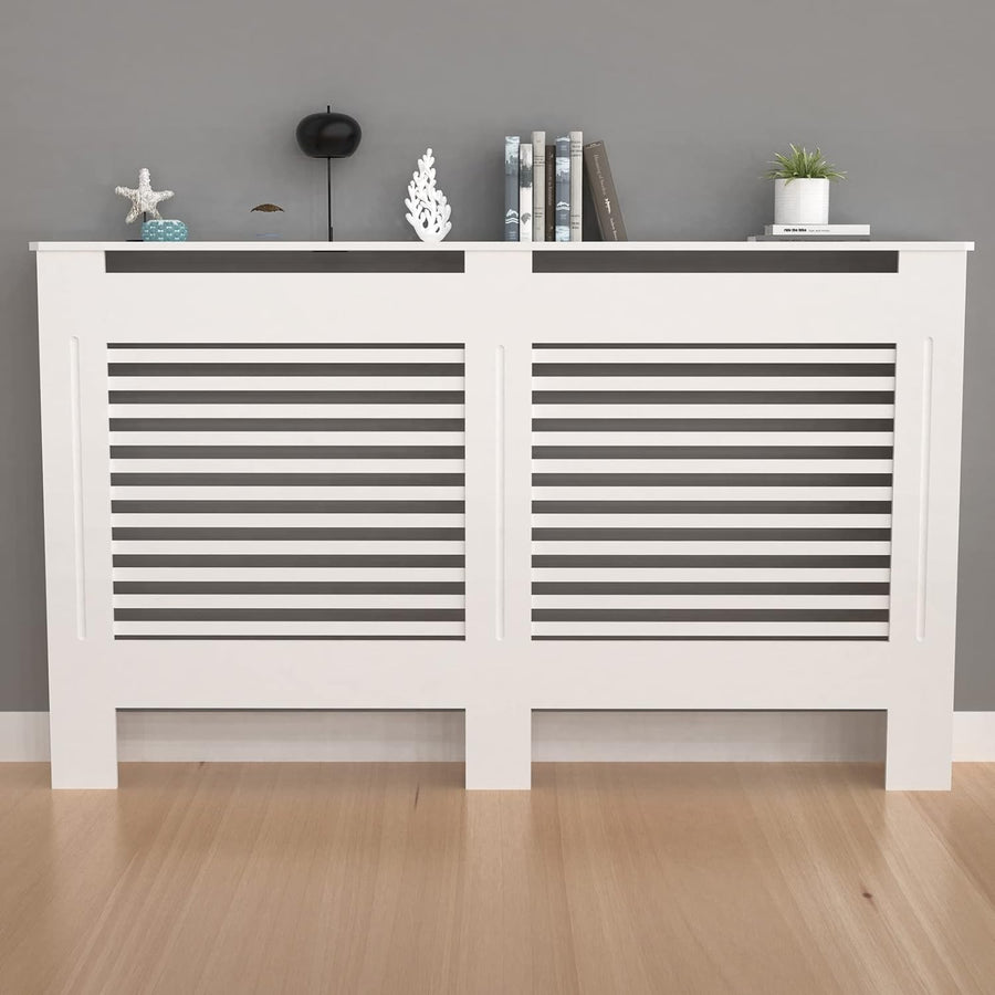 Extra Large White Radiator Cover Cabinet 92cm MDF Horizontal Slatted Heater Unit