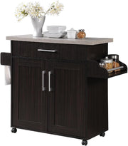 Rolling Kitchen Island Cart w/ Spice Rack, Drawer & Towel Holder, Grey