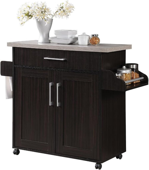 Rolling Kitchen Island Cart w/ Spice Rack, Drawer & Towel Holder, Grey