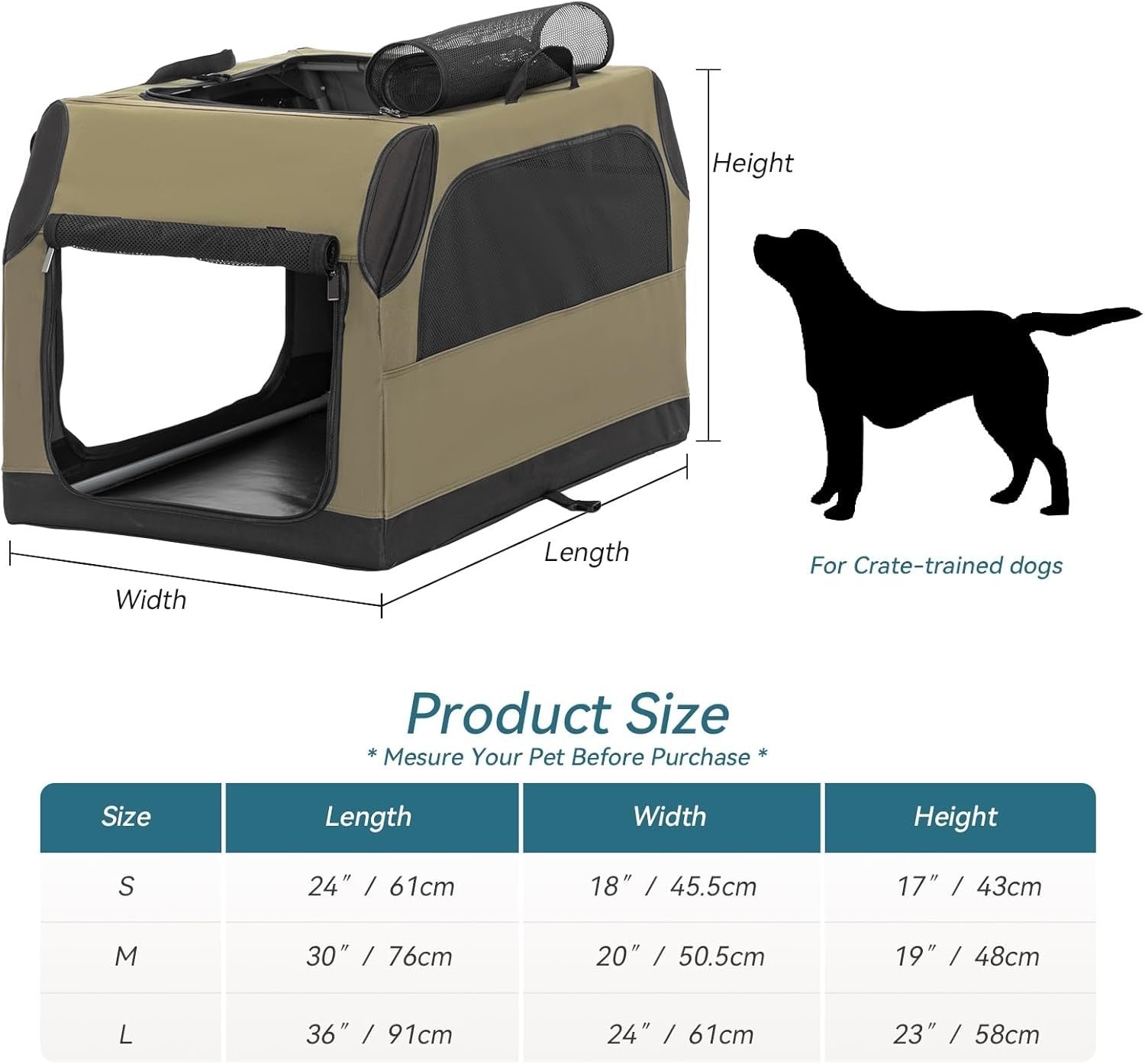 Portable Foldable Soft Dog Crate – Travel Pet Kennel for Car & Home (Army Green)