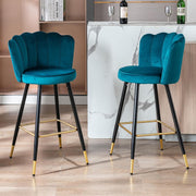 Teal Velvet Bar Stools Set of 2 – Kitchen Counter Chairs