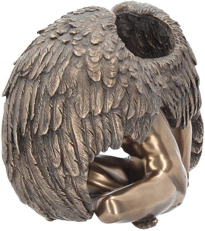Bronze Angel Figurine 20cm Resin Winged Statue Home Decor Spiritual Ornament