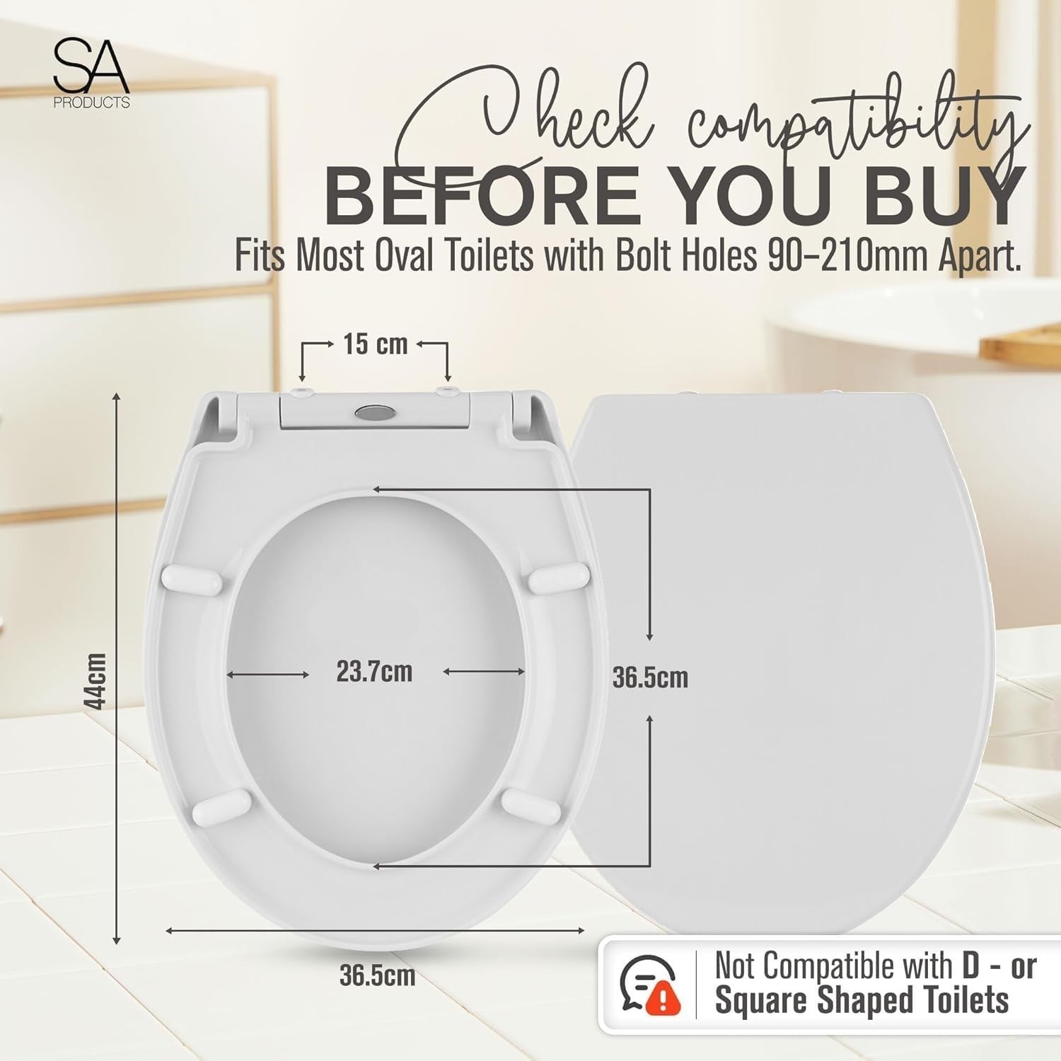 Quick Release Toilet Seat Soft Close Universal Bathroom Lid 44.1x36.5cm