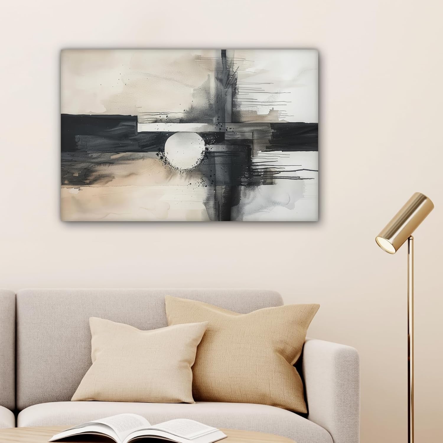 Abstract Grey White Canvas Wall Art 60x40cm Framed Modern